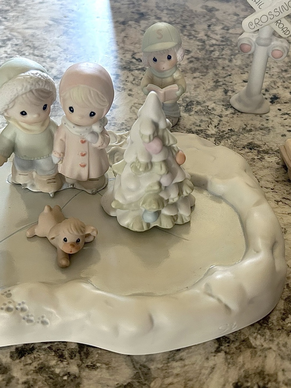 Precious Moments Skating Pond Holiday Figurine Set 9 piece set